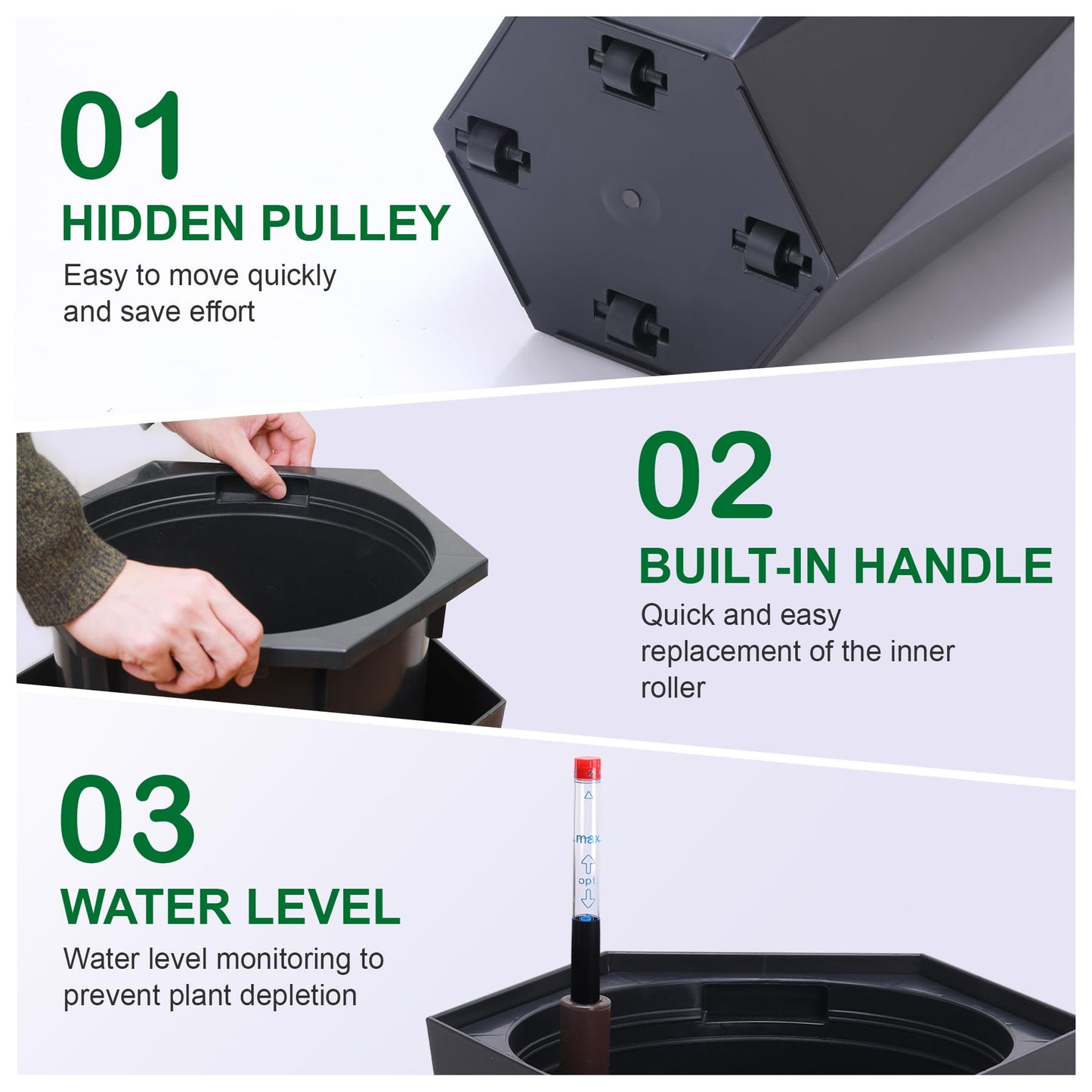 23" Tall Planters Set of 2, Outdoor&Indoor Planter Pots, High Front Porch Planter Pots with Drainage Holes&Water Level Monitor&Inner Bucket, Automatic Watering, Convenience Instill, Black