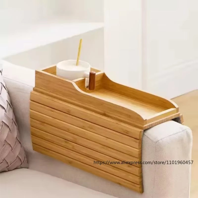 Couch Cup Holder Natural Anti-Slip Bamboo Sofa Armrest Tray Foldable Multifunctional Sofa Cup Holder for Cups Remote Control