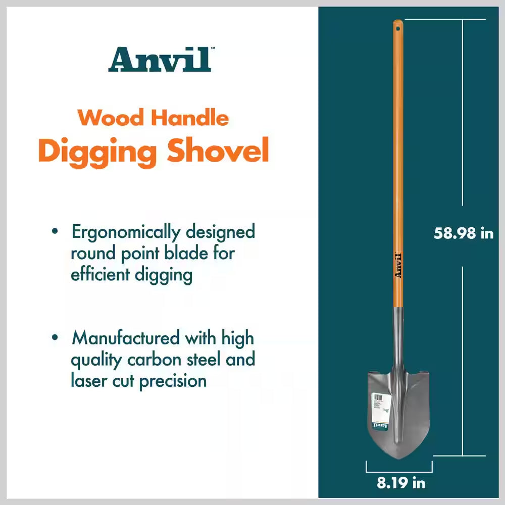47 In. Wood Handle Carbon Steel Digging Shovel