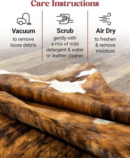Brown Brindle Cowhide Rug Premium Cow Skin Rug with Unique Brown, Black & White Pattern - Natural Cowhide Rug Made Tanned Leather Cow Hides - Cow Hide Rugs 6X8 Ft