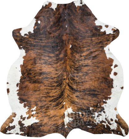 Brown Brindle Cowhide Rug Premium Cow Skin Rug with Unique Brown, Black & White Pattern - Natural Cowhide Rug Made Tanned Leather Cow Hides - Cow Hide Rugs 6X8 Ft