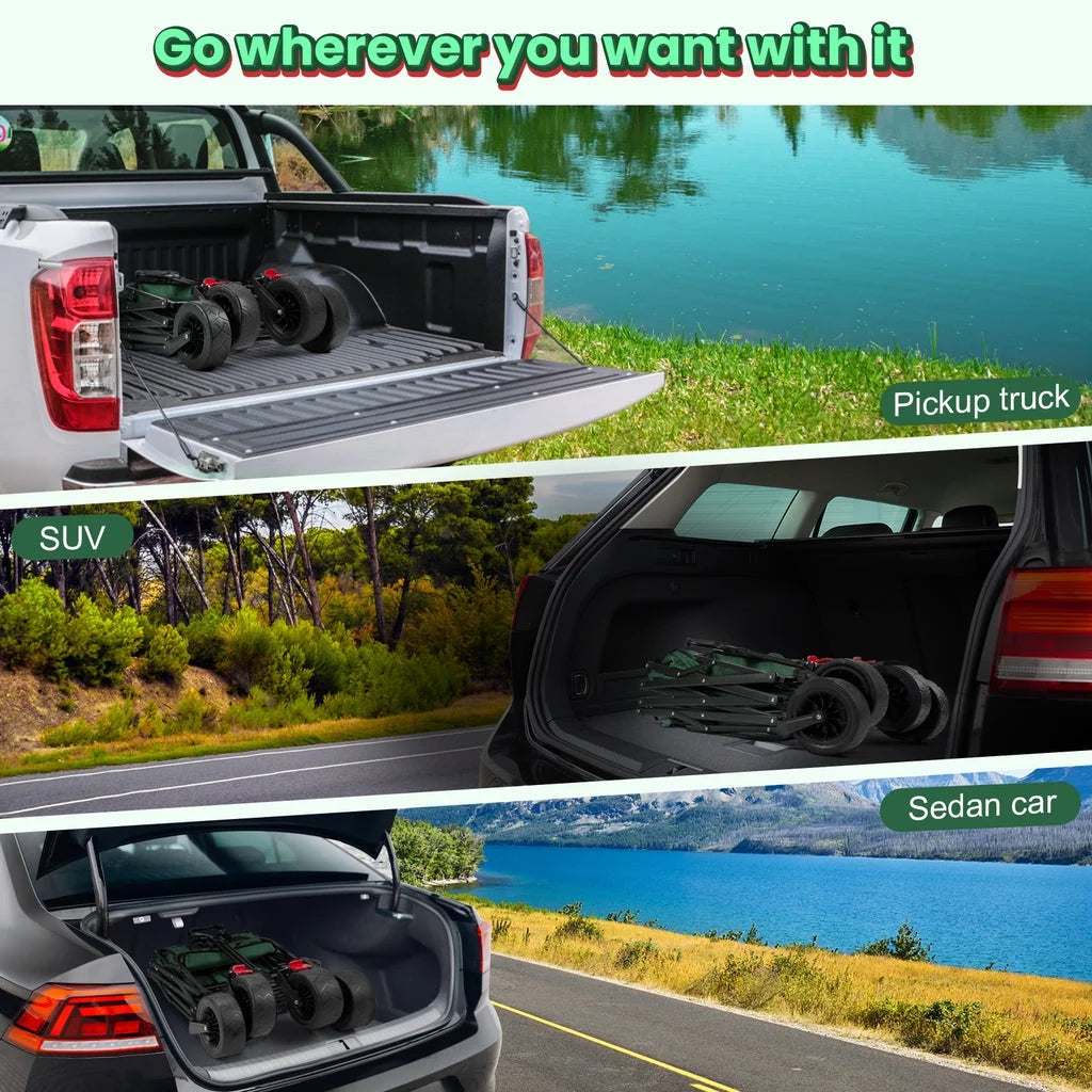 Super Large Collapsible Garden Cart,  Folding Wagon Utility Carts with Wheels and Rear Storage, Wagon Cart for Garden, Camping, Grocery Cart, Shopping Cart, Green