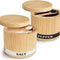 Salt Box 2Pcs Spice Cellar with Swivel Lid and Spoons Small Bamboo Pepper and Salt Containers with Salt Pepper Labels,Dual 8 Oz Capacity Holder for Seasoning and Small Items